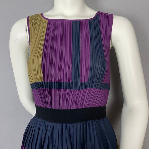 BCBGMAXAZRIA Color Block Dress Arleney Pleated FLAWS Size XXS Women Sleeveless - Picture 3 of 16